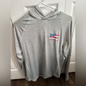 Vineyard Vines Gray Performance Shirt with hood and with Red, White & Blue Flag